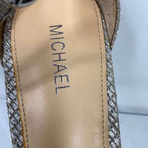 Michael Samantha Heeled Strappy Metallic Open Toe‎ Sandals Silver /Gold 9 - Picture 9 of 12